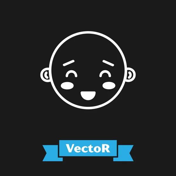 Icono blanco de cabeza de niño feliz aislado sobre fondo negro. Cara de niño. Ilustración vectorial — Vector de stock