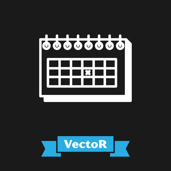 Weißes Kalendersymbol auf schwarzem Hintergrund. Fälligkeit. Vektorillustration — Stockvektor