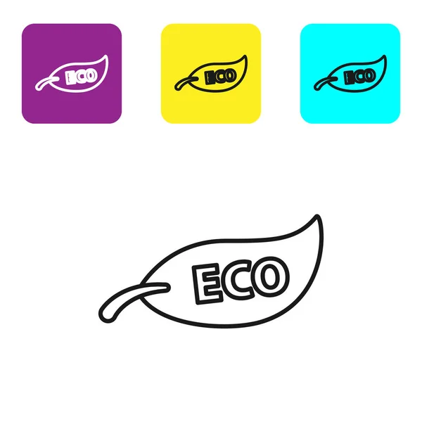 Icono Símbolo Black Line Leaf Eco Aislado Sobre Fondo Blanco — Vector de stock