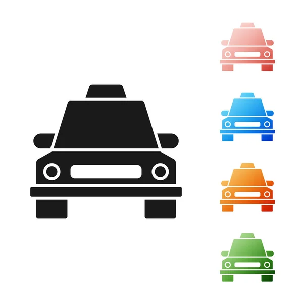 Svart Taxi Bil Ikon Isolerad Vit Bakgrund Ställ Ikoner Färgglada — Stock vektor