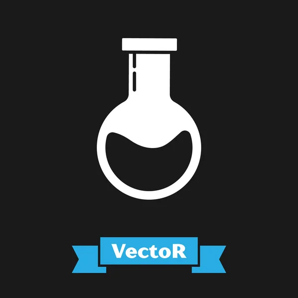 Weißes Reagenzglas und Kolben - Symbol für chemische Labortests auf schwarzem Hintergrund isoliert. Laborgläser. Vektorillustration — Stockvektor