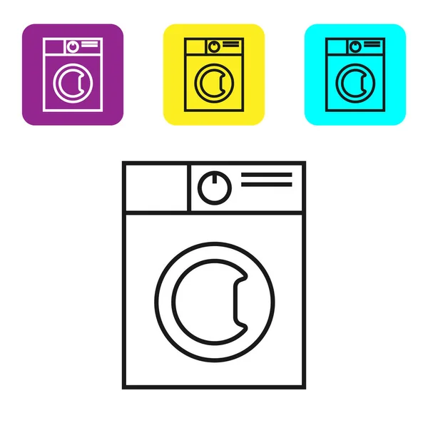 Schwarze Linie Unterlegscheibe Symbol Isoliert Auf Weißem Hintergrund Waschmaschinensymbol Waschmaschine — Stockvektor