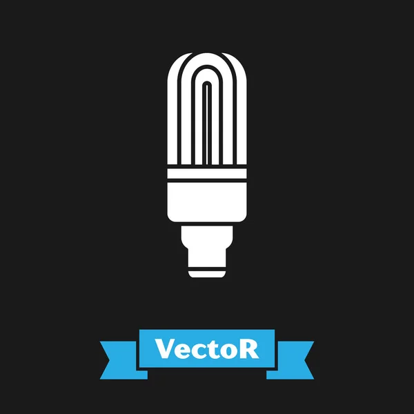Weiße LED-Glühbirne Symbol isoliert auf schwarzem Hintergrund. Sparsame LED-Leuchtmittel. Energiesparlampen sparen. Vektorillustration — Stockvektor