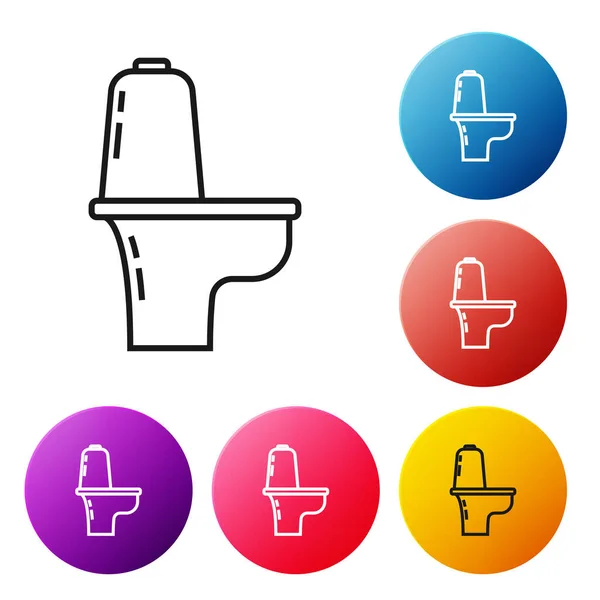 Schwarze Linie Toilettenschüssel Symbol Isoliert Auf Weißem Hintergrund Setzen Symbole — Stockvektor
