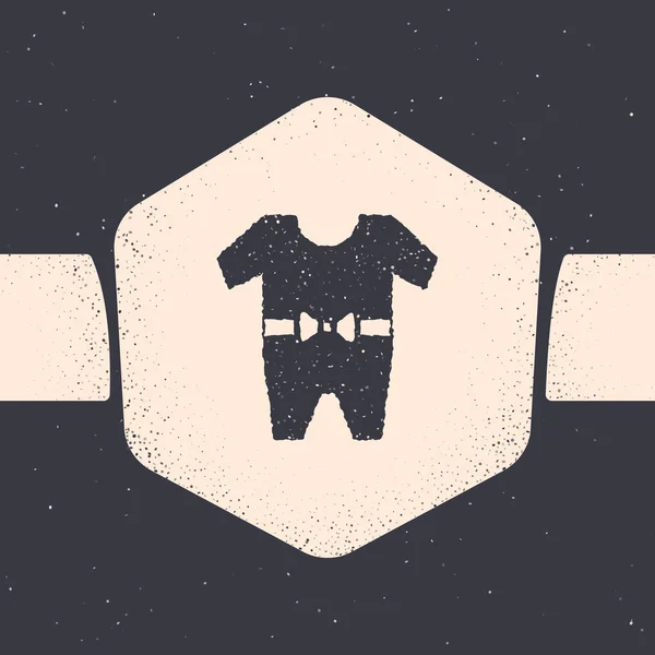 Grunge Icono de ropa de bebé aislado sobre fondo gris. Ropa de bebé para niña y niño. Un traje de bebé. Dibujo vintage monocromo. Ilustración vectorial — Archivo Imágenes Vectoriales