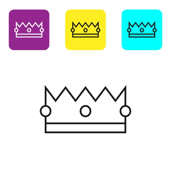 Black Line Crown Icon Isolated White Background Set Icons Colorful — Stock Vector