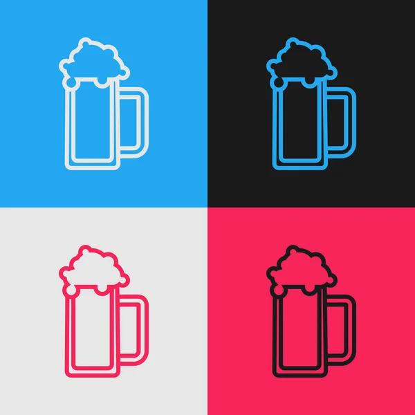 Kleurlijn Glas Van Bier Pictogram Geïsoleerd Kleur Achtergrond Vintage Stijl — Stockvector