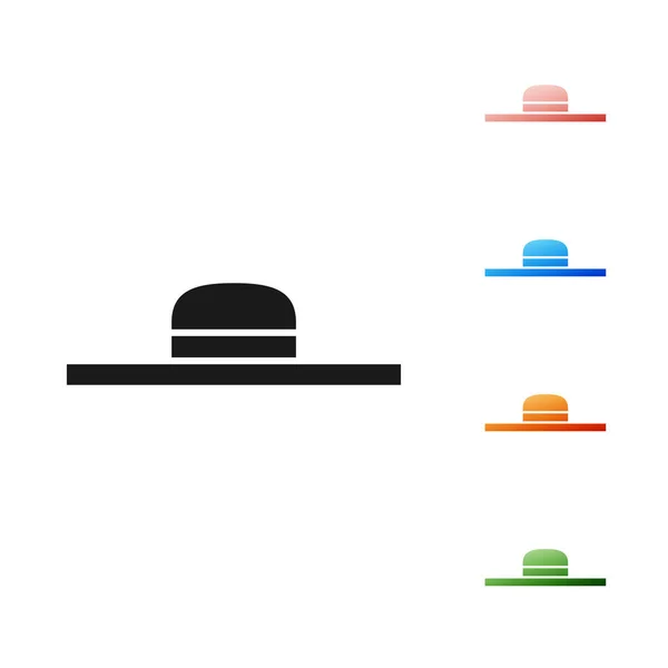 Zwarte Tuinier, boer of landbouwer hoed pictogram geïsoleerd op witte achtergrond. Stel pictogrammen kleurrijk. Vector Illustratie — Stockvector