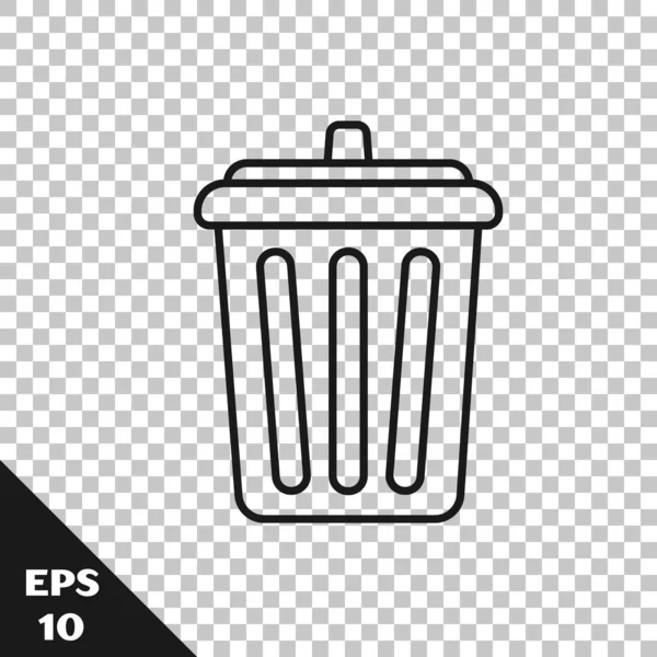 Black Line Trash Can Icon Isolated Transparent Background Garbage Bin — Stock Vector