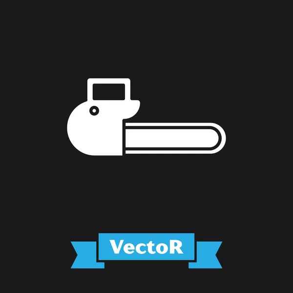 Icono de motosierra blanca aislado sobre fondo negro. Ilustración vectorial — Vector de stock