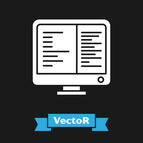 Weißes Bildschirm-Symbol auf schwarzem Hintergrund. Elektronisches Gerät. Frontansicht. Vektorillustration — Stockvektor