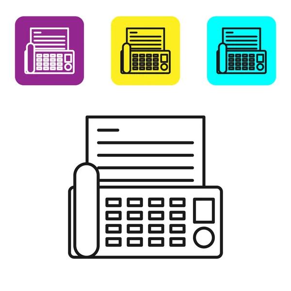 Zwarte Lijn Fax Machine Pictogram Geïsoleerd Witte Achtergrond Kantoortelefoon Stel — Stockvector