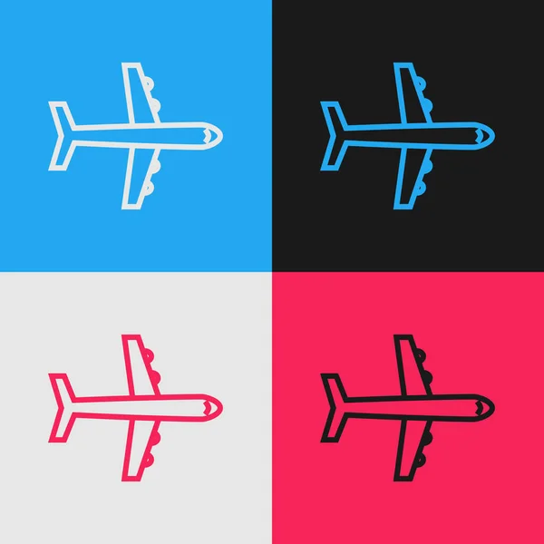 Ikon För Färg Linje Plan Isolerad Färg Bakgrund Flygande Flygplansikonen — Stock vektor