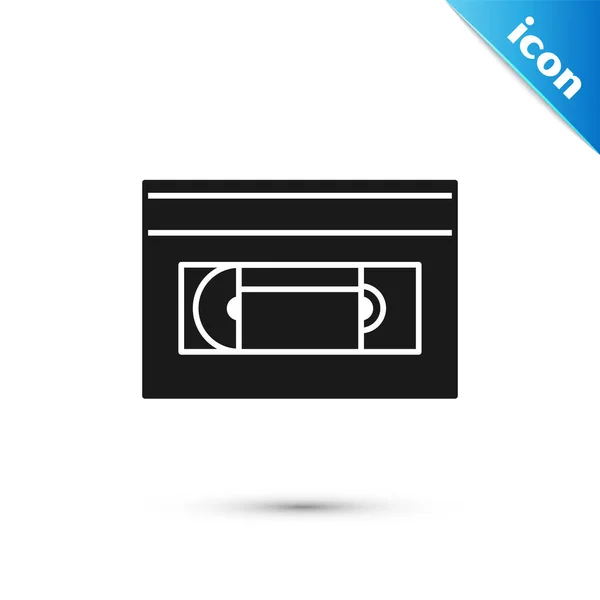 Чорна піктограма відеокасети VHS ізольована на білому тлі. Векторна ілюстрація — стоковий вектор