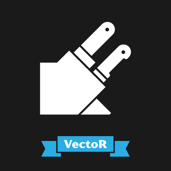 Weißes Messer-Symbol isoliert auf schwarzem Hintergrund. Bestecksymbol. Vektorillustration — Stockvektor