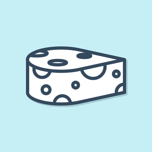 Blue Line Cheese Icon Isolated Blue Background Vector Illustration — ストックベクタ