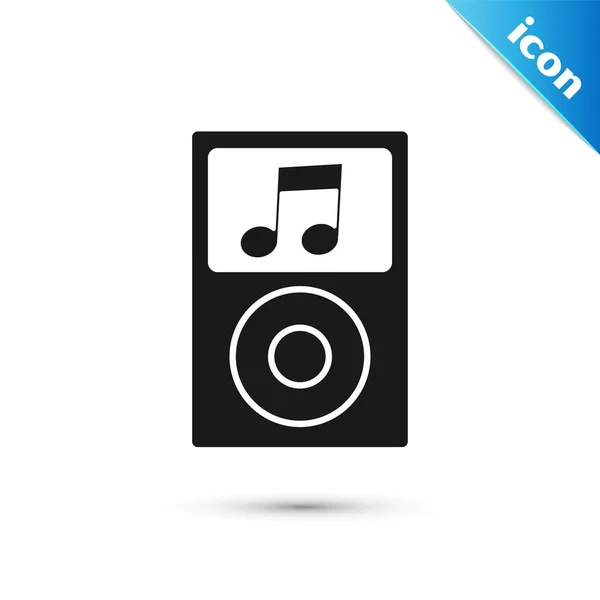 Ícone de leitor de música preta isolado no fundo branco. Dispositivo de música portátil. Ilustração vetorial — Vetor de Stock