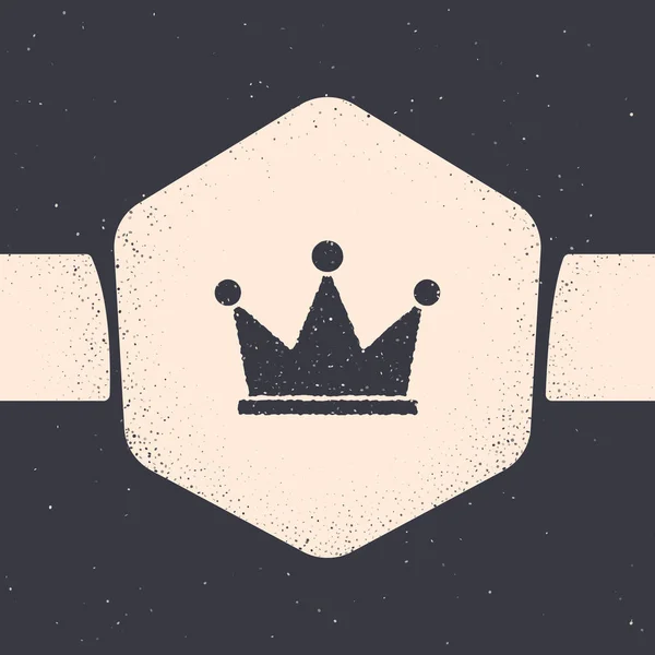 Grunge Crown icon isolated on grey background. Monochrome vintage drawing. Vector Illustration — Stock Vector