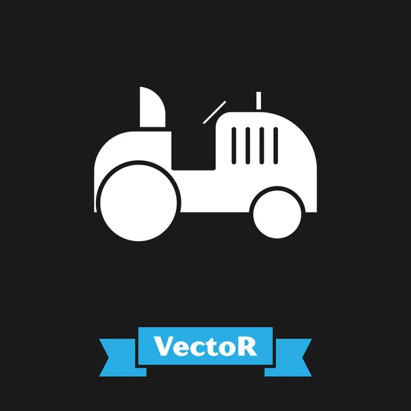 Icono del tractor blanco aislado sobre fondo negro. Ilustración vectorial — Vector de stock