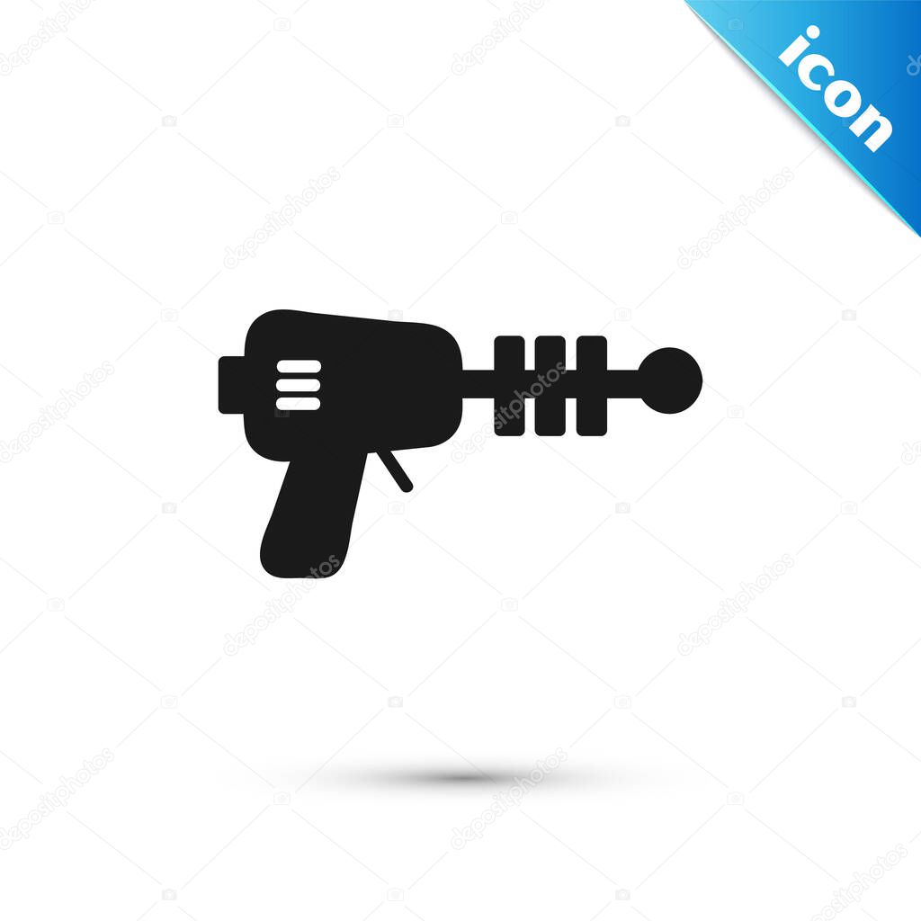 Black Ray gun icon isolated on white background. Laser weapon. Space blaster. Vector Illustration