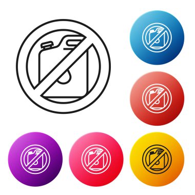 Siyah hat beyaz arka planda izole edilmiş benzin ikonu kutusu yok. Dizel gaz ikonu. Renkli daire düğmelerini ayarlayın. Vektör İllüstrasyonu