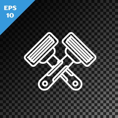 Beyaz çizgi traş jileti simgesini, şeffaf koyu arkaplanda izole etmiş. Vektör İllüstrasyonu