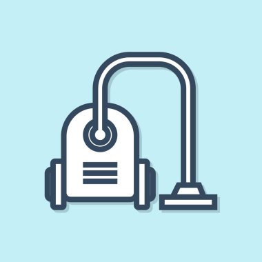 Mavi çizgi elektrikli süpürge ikonu mavi arka planda izole edildi. Vektör İllüstrasyonu