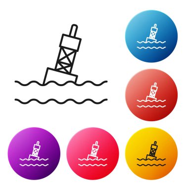 Beyaz arka planda izole edilmiş deniz ikonu üzerinde yüzen siyah şamandıra. Renkli daire düğmelerini ayarlayın. Vektör İllüstrasyonu