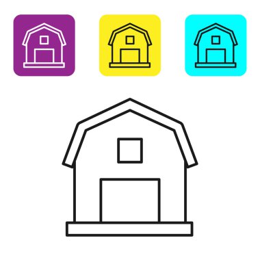 Siyah çizgi Farm House kavram simgesi beyaz arka plan üzerinde izole. Rustik çiftlik arazisi. Simgeleri renkli kare düğmeleri ayarlayın. Vektör İllüstrasyonu