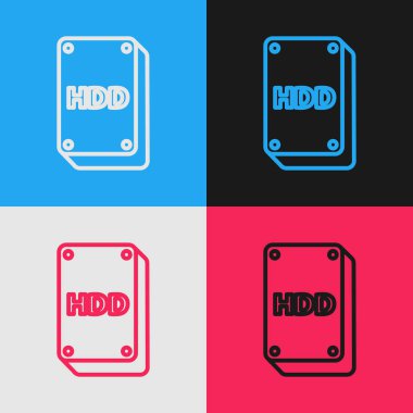 Color line Hard disk drive HDD icon isolated on color background. Vintage style drawing. Vector Illustration