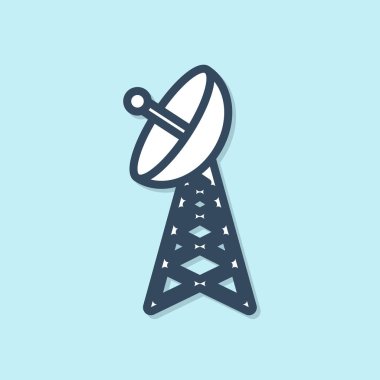 Mavi çizgi Radar simgesi mavi arkaplanda izole edildi. Askeri arama sistemi. Vektör İllüstrasyonu