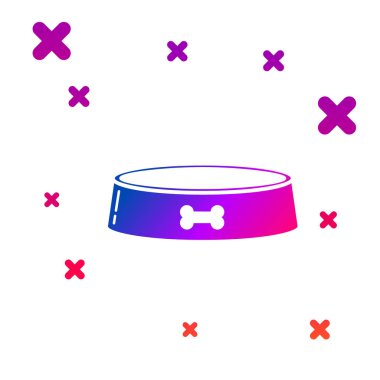 Beyaz arka planda izole edilmiş kedi ya da köpek ikonu için renkli evcil hayvan yemek kasesi. Köpek kemiği işareti. Kademeli rastgele dinamik şekiller. Vektör İllüstrasyonu