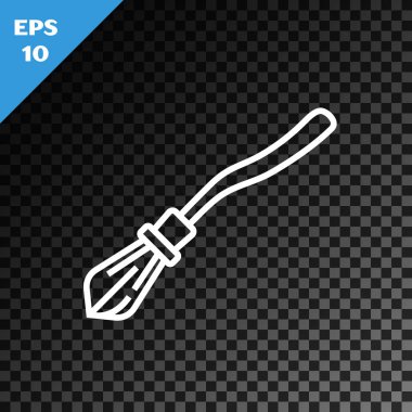 Beyaz Çizgi Cadıları süpürge simgesi şeffaf karanlık arka planda izole edildi. Mutlu Cadılar Bayramı Partisi. Vektör İllüstrasyonu