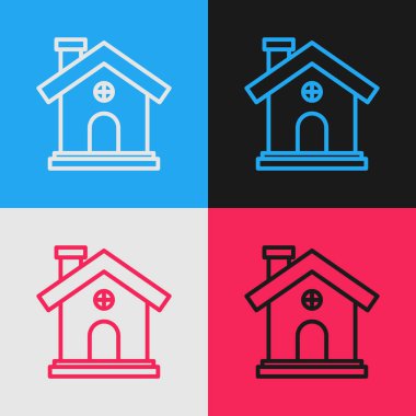 House renk arkaplanında renk çizgisi simgesi izole edildi. Ev sembolü. Klasik tarzda çizim. Vektör İllüstrasyonu