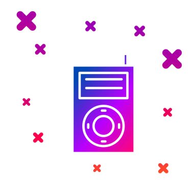 Renkli Mp3 çalar simgesi beyaz arkaplanda izole edildi. Taşınabilir müzik cihazı. Kademeli rastgele dinamik şekiller. Vektör İllüstrasyonu