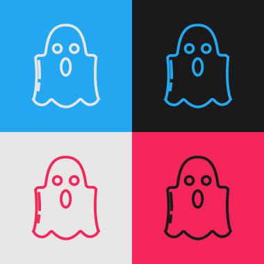 Renk çizgisi Hayalet simgesi renk arkaplanında izole edildi. Mutlu Cadılar Bayramı Partisi. Klasik tarzda çizim. Vektör İllüstrasyonu