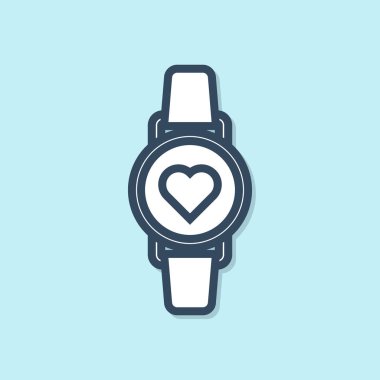 Mavi çizgi. Mavi arkaplanda kalp atış hızı simgesini gösteren akıllı saat. Fitness uygulaması konsepti. Vektör İllüstrasyonu