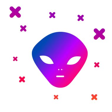 Renkli Uzaylı simgesi beyaz arkaplanda izole edildi. Uzaylı yüzü ya da kafa sembolü. Kademeli rastgele dinamik şekiller. Vektör İllüstrasyonu