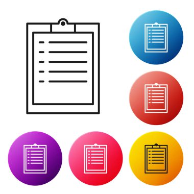 Beyaz arkaplanda kontrol listesi simgesi izole edilmiş siyah çizgi panosu. Renkli daire düğmelerini ayarlayın. Vektör İllüstrasyonu