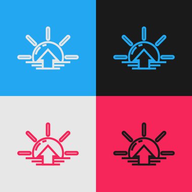 Renk çizgisi Sunrise simgesi renk arkaplanında izole edildi. Klasik tarzda çizim. Vektör İllüstrasyonu