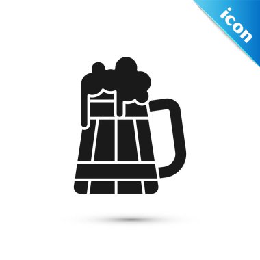 Siyah Ahşap bira kupa simgesi beyaz arka plan üzerinde izole. Vektör İllüstrasyonu