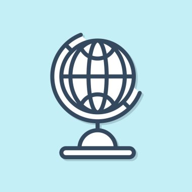 Mavi çizgi Dünya ikonu mavi arka planda izole edildi. Vektör İllüstrasyonu