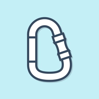 Mavi çizgi karabina simgesi mavi arkaplanda izole edildi. Olağanüstü bir spor. Spor malzemeleri. Vektör İllüstrasyonu