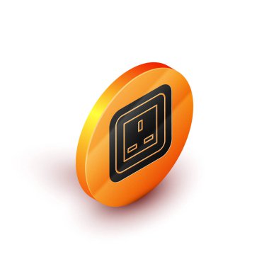 Isometric Electrical outlet simgesi beyaz arkaplanda izole edildi. Elektrik prizi. Rosette sembolü. Turuncu daire düğmesi. Vektör İllüstrasyonu