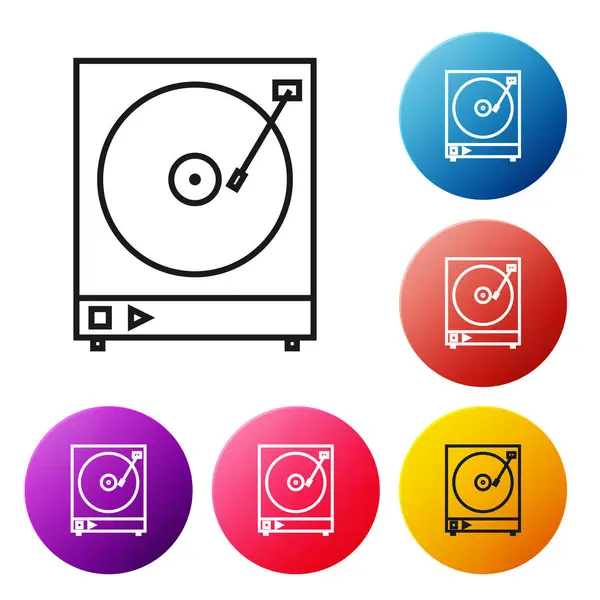 Black Line Plattenspieler Mit Einem Auf Weißem Hintergrund Isolierten Plattensymbol — Stockvektor