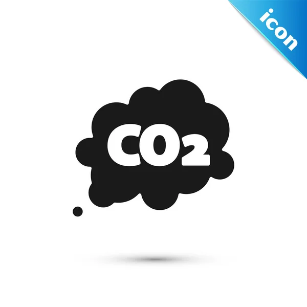 Black CO2 emissions in cloud icon isolated on white background. Carbon dioxide formula symbol, smog pollution concept, environment concept. Vector Illustration — Stock Vector