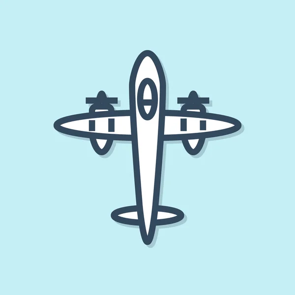 Blue Line Old Retro Vintage Plane Icon Isolated Blue Background — Stock Vector