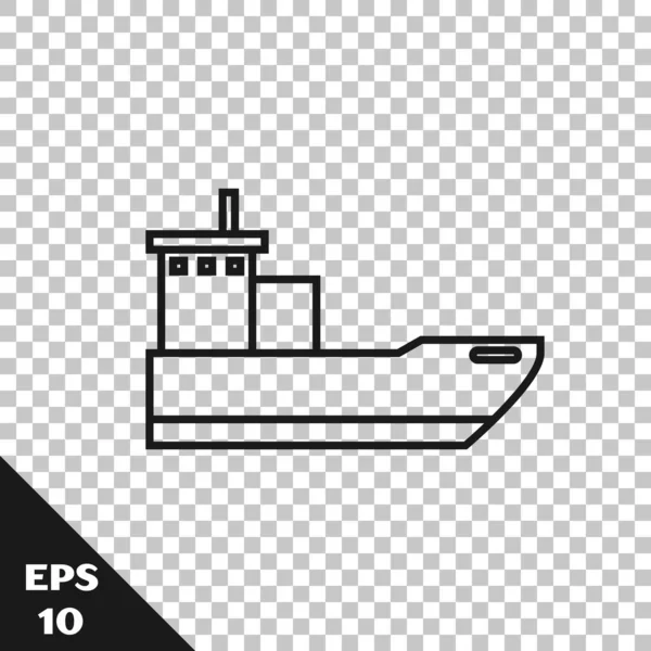 Zwarte Lijn Vrachtschip Pictogram Geïsoleerd Transparante Achtergrond Vector Illustratie — Stockvector