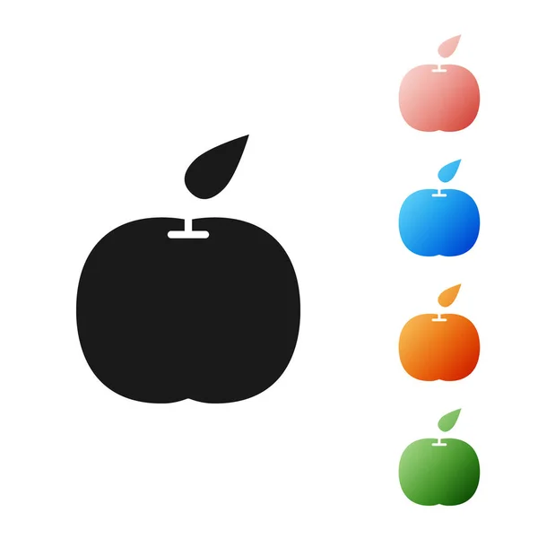 Schwarzes Apple-Symbol isoliert auf weißem Hintergrund. Obst mit Blattsymbol. Setzen Sie Symbole bunt. Vektorillustration — Stockvektor