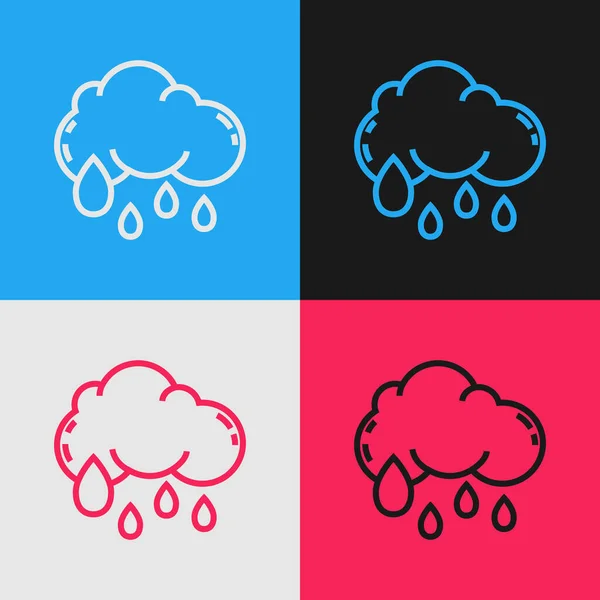 Línea Color Nube Con Icono Lluvia Aislado Sobre Fondo Color — Vector de stock